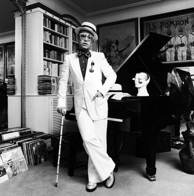 British singer Elton John at his home in Wentworth, 1975.
